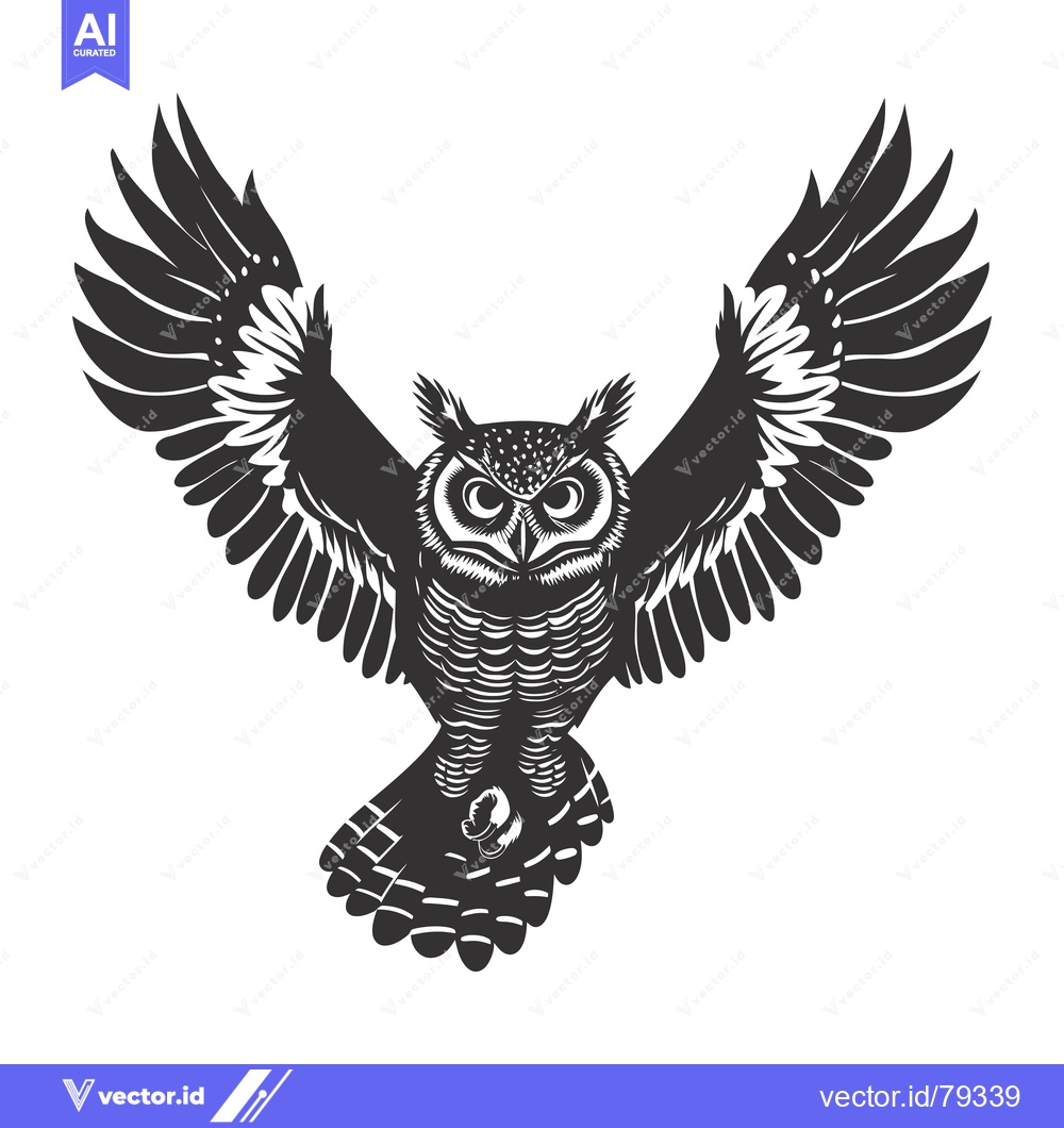 Premium Vector of Black and White Silhouette of an Owl in Flight