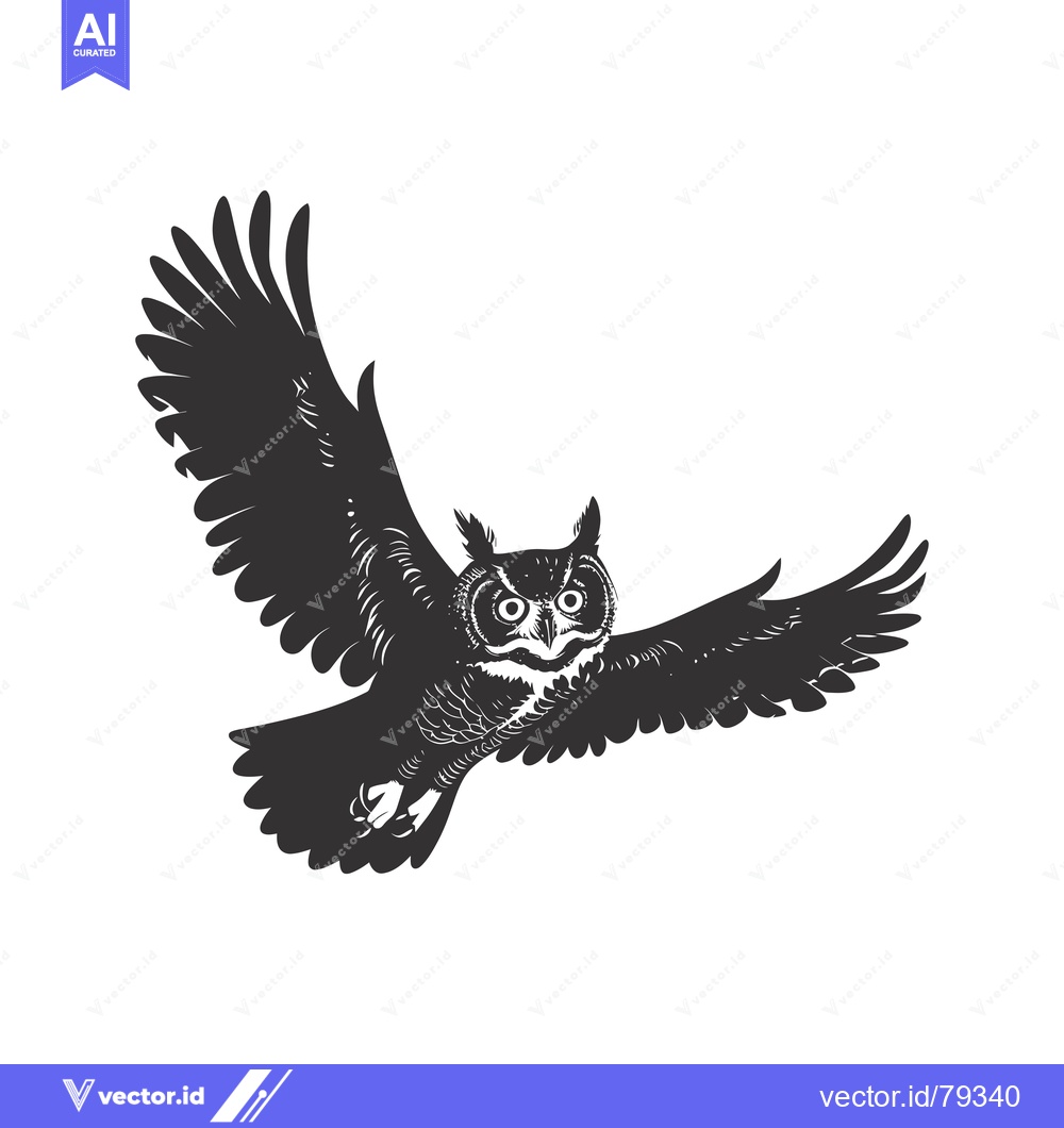 Premium Vector dari A black and white illustration of an owl in flight