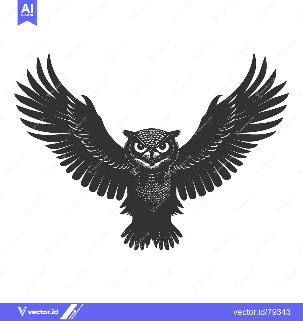 Premium Vector of Black and White Silhouette of an Owl in Flight