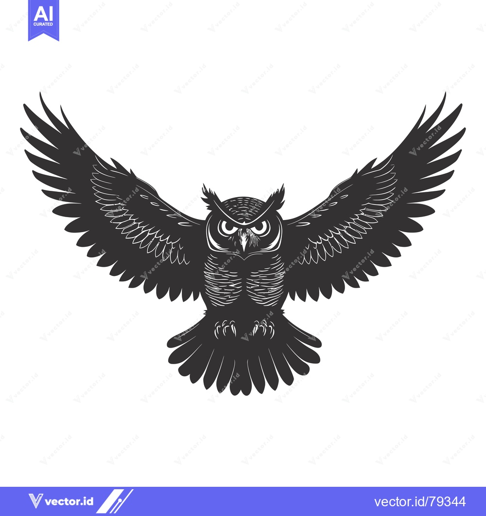 Premium Vector of Black and White Silhouette of an Owl with Spread Wings