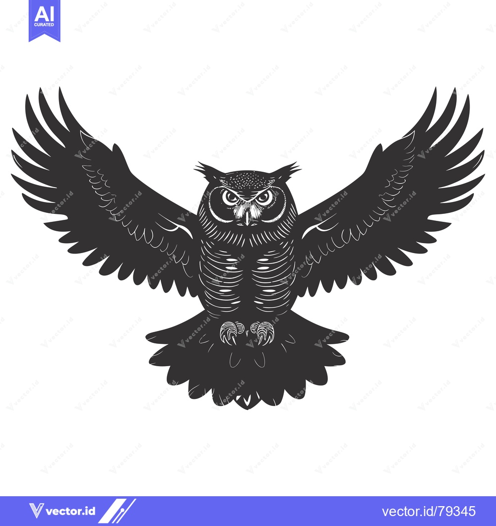 Premium Vector of Black and White Silhouette of an Owl with Spread Wings