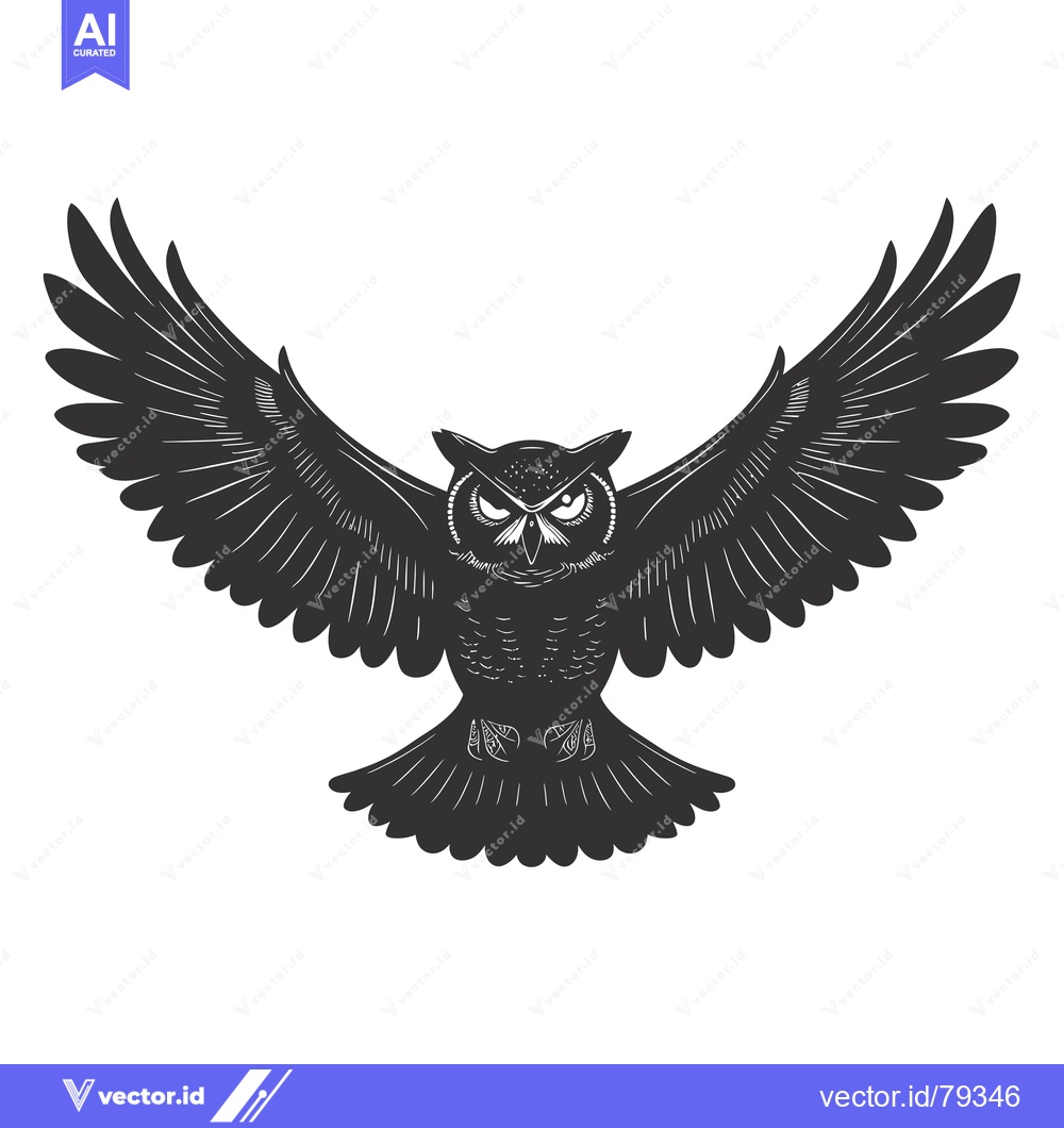 Premium Vector dari A black and white illustration of an owl with its wings spread