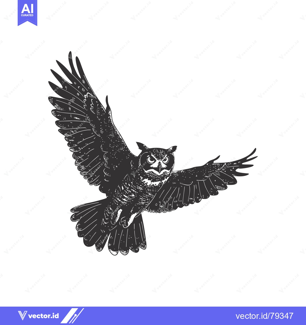 Premium Vector dari Black and White Illustration of an Owl in Flight
