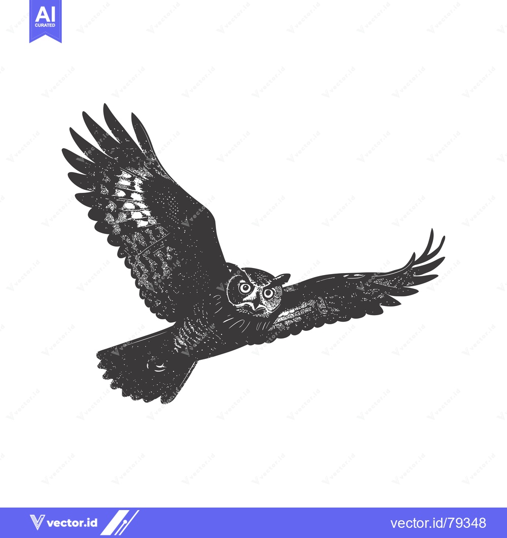 Premium Vector of Black and White Illustration of an Owl in Flight