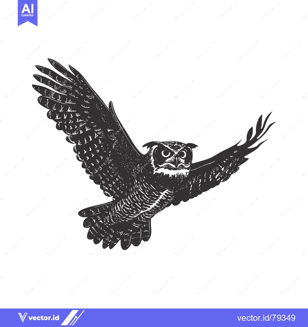 Premium Vector dari Black and White Illustration of a Flying Owl