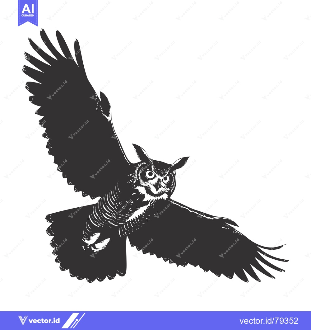 Premium Vector of Black and White Illustration of an Owl in Flight