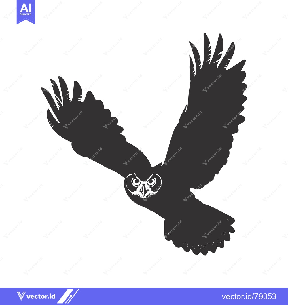 Premium Vector of Black and White Silhouette of an Owl in Flight