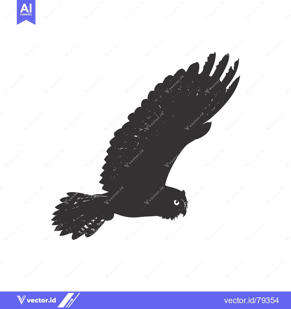 Premium Vector of Black and white silhouette of an owl in flight