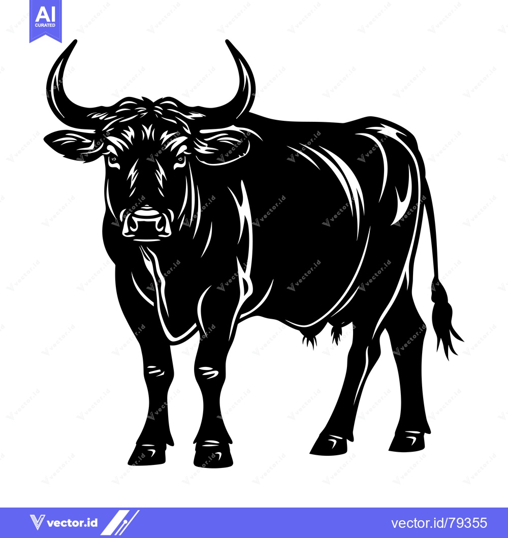Premium Vector dari Black and White Silhouette of a Standing Bull