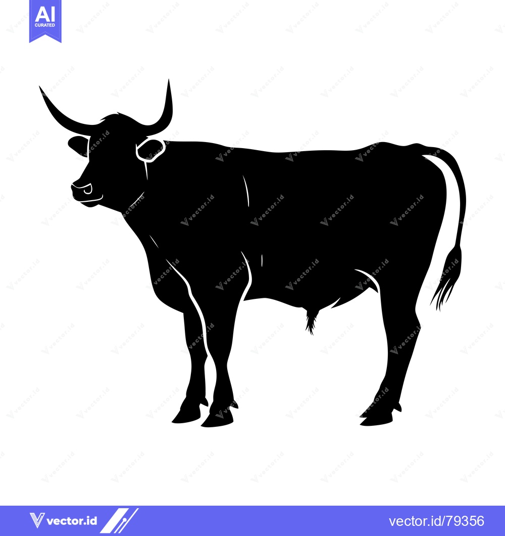 Premium Vector of Silhouette of a Standing Bull with Horns