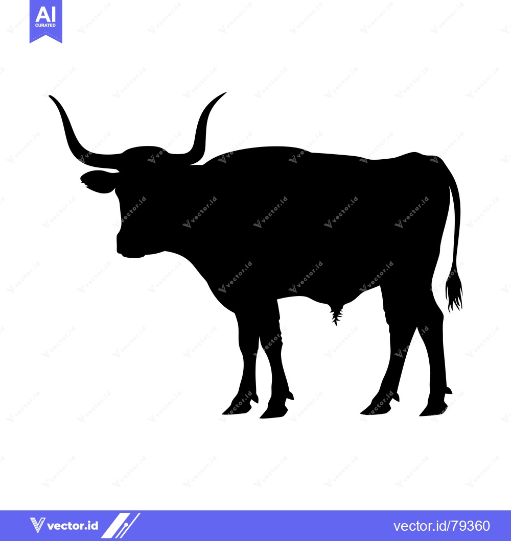 Premium Vector of Silhouette of a Longhorn Bull Standing with Its Horns Down