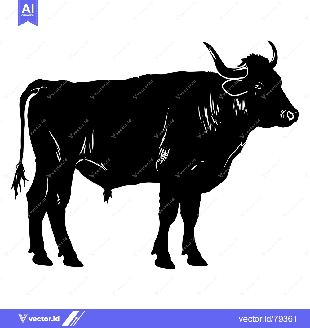 Premium Vector dari Black and White Silhouette of a Bull with Curved Horns