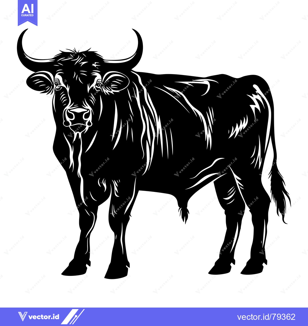 Premium Vector dari Black and White Silhouette of a Bull with Large Horns
