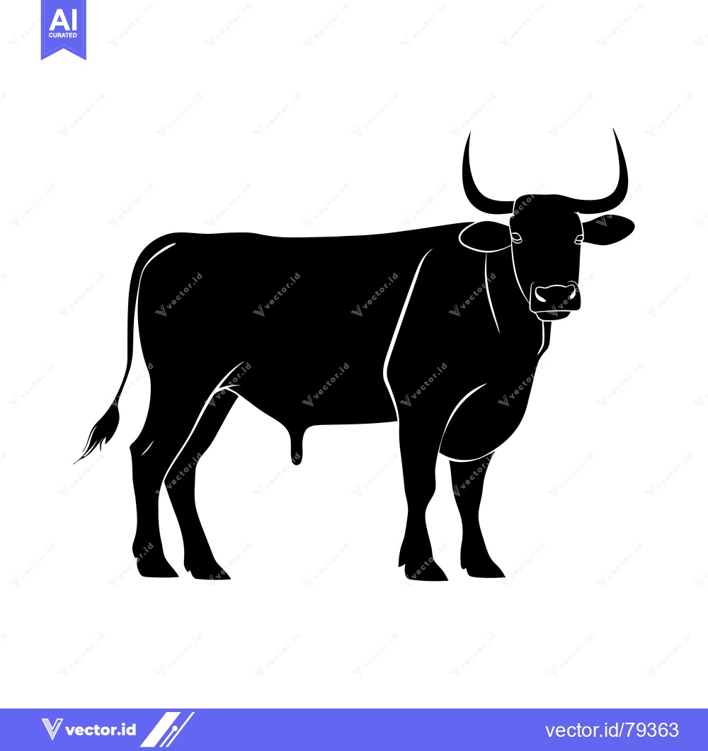 Premium Vector of Black Silhouette of a Bull with Horns and a Tail