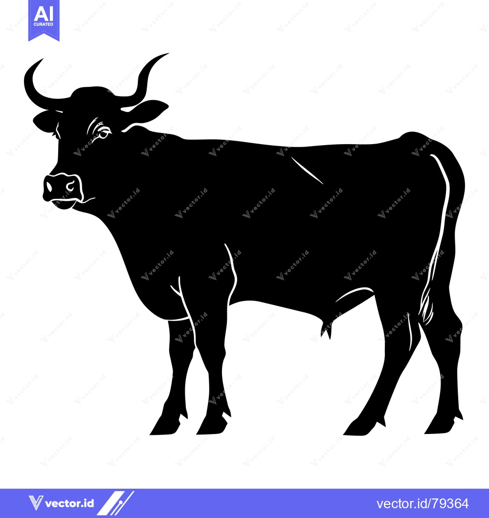 Premium Vector of Black Silhouette of a Cow with Horns