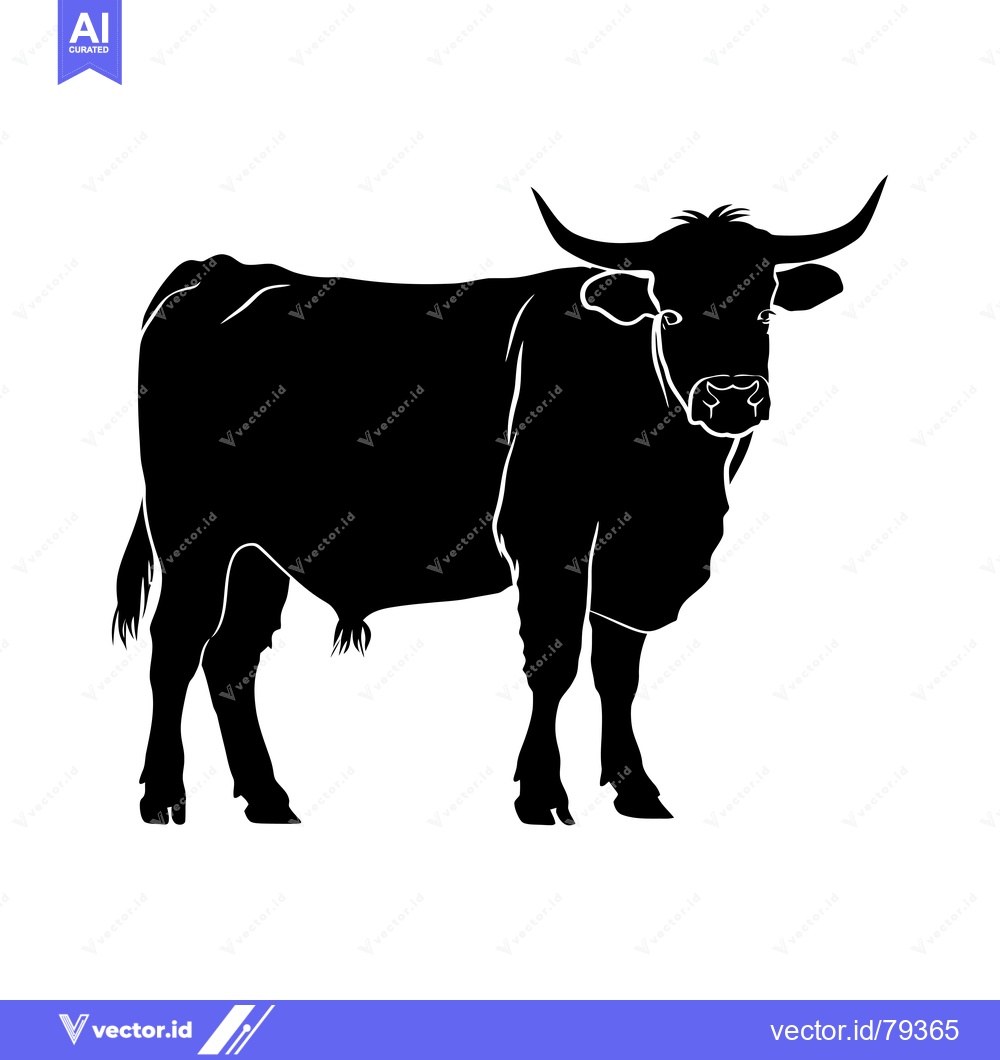 Premium Vector dari Black and White Silhouette of a Standing Cow