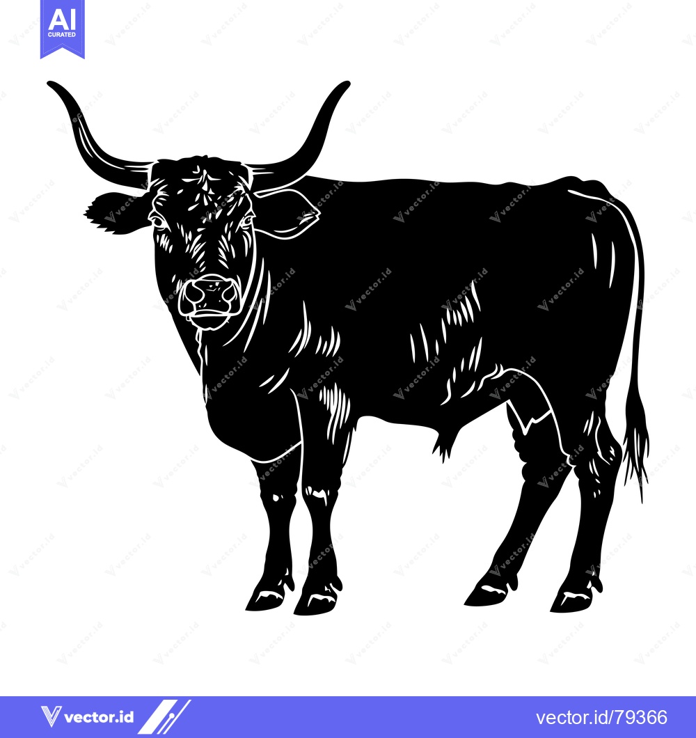 Premium Vector of Black and White Silhouette of a Bull with Large Horns