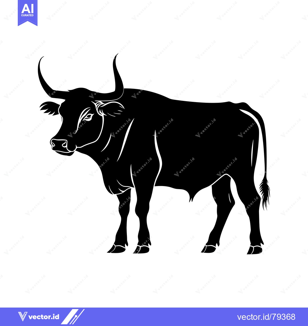 Premium Vector dari Black and white silhouette of a bull with horns