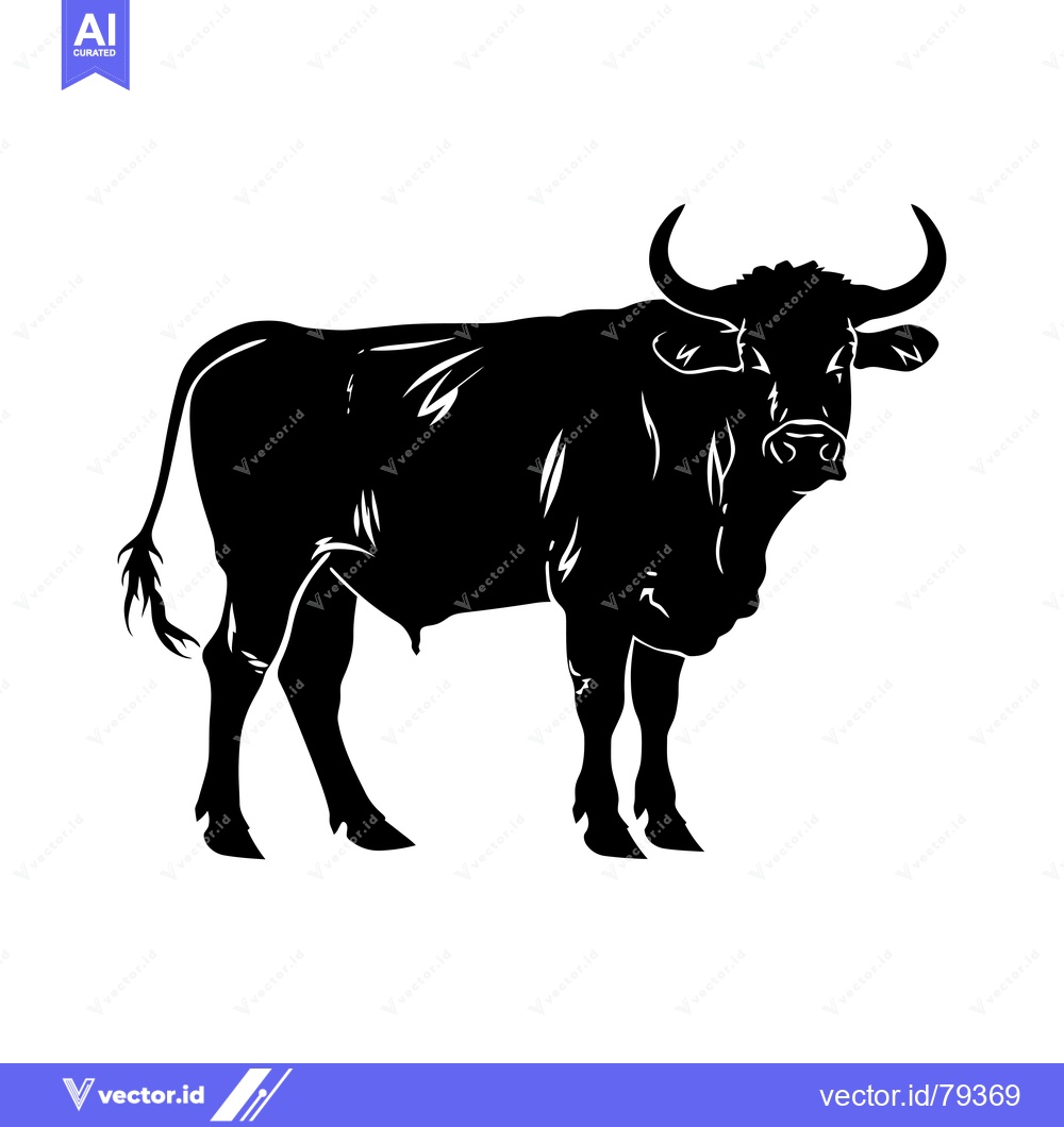 Premium Vector of Black and White Silhouette of a Bull with Horns