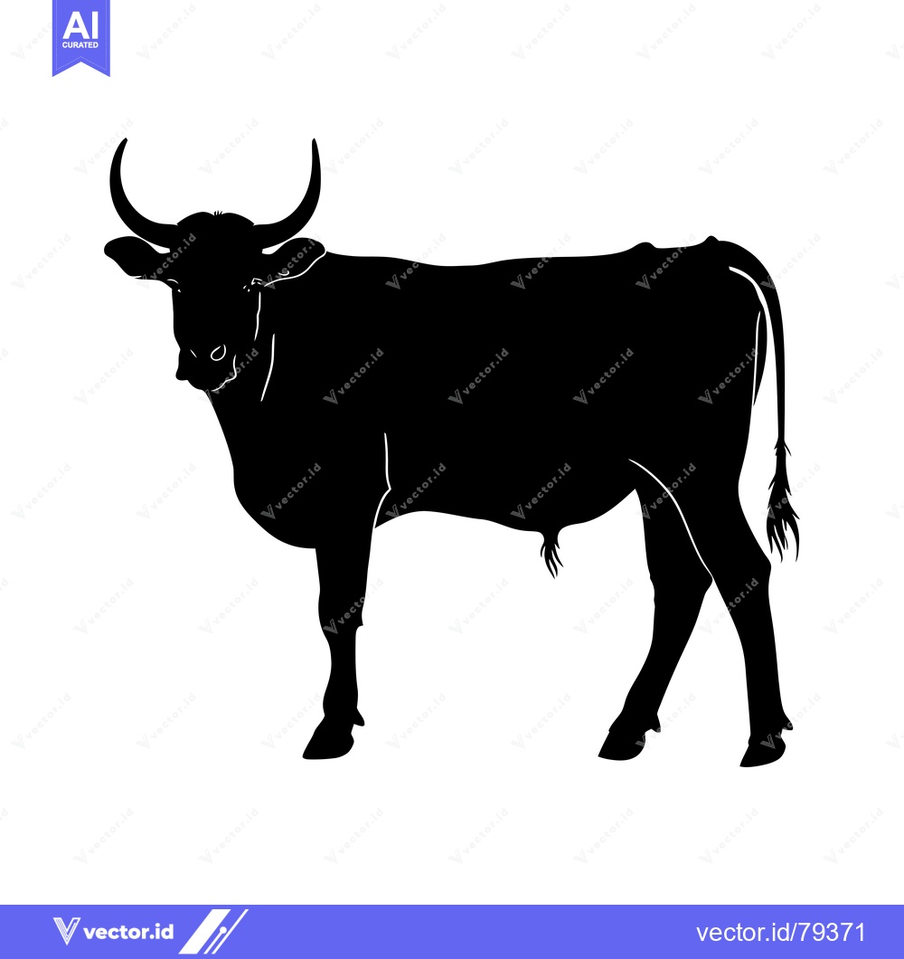 Premium Vector of Black Silhouette of a Bull with Curved Horns