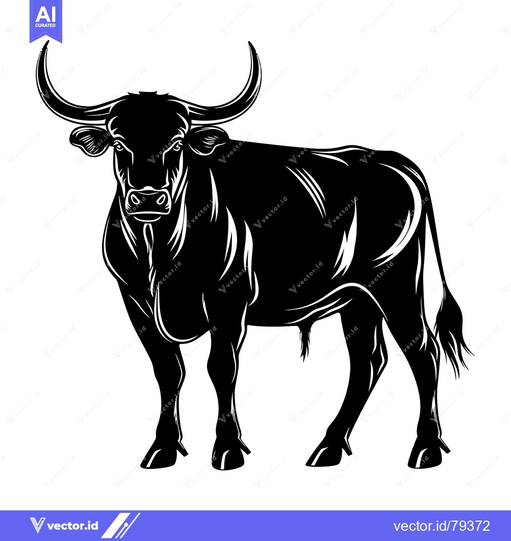 Premium Vector of Black and White Silhouette of a Bull with Large Horns