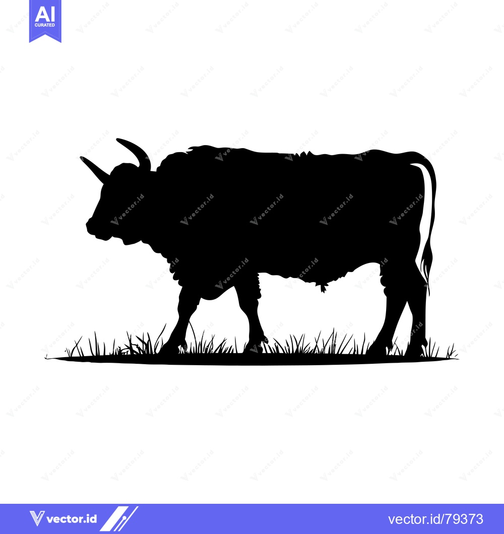 Premium Vector of Black Silhouette of a Bull Standing in Grass