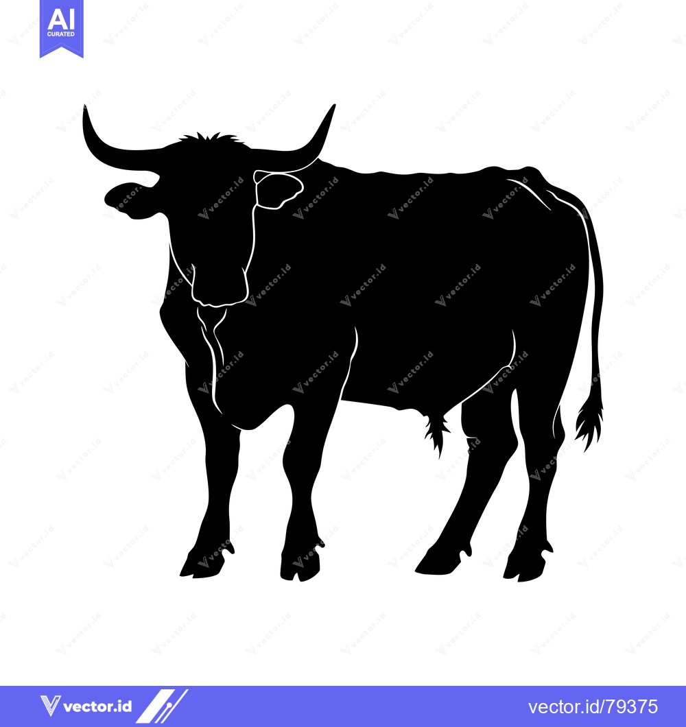 Premium Vector dari Black Silhouette of a Bull Standing with Horns