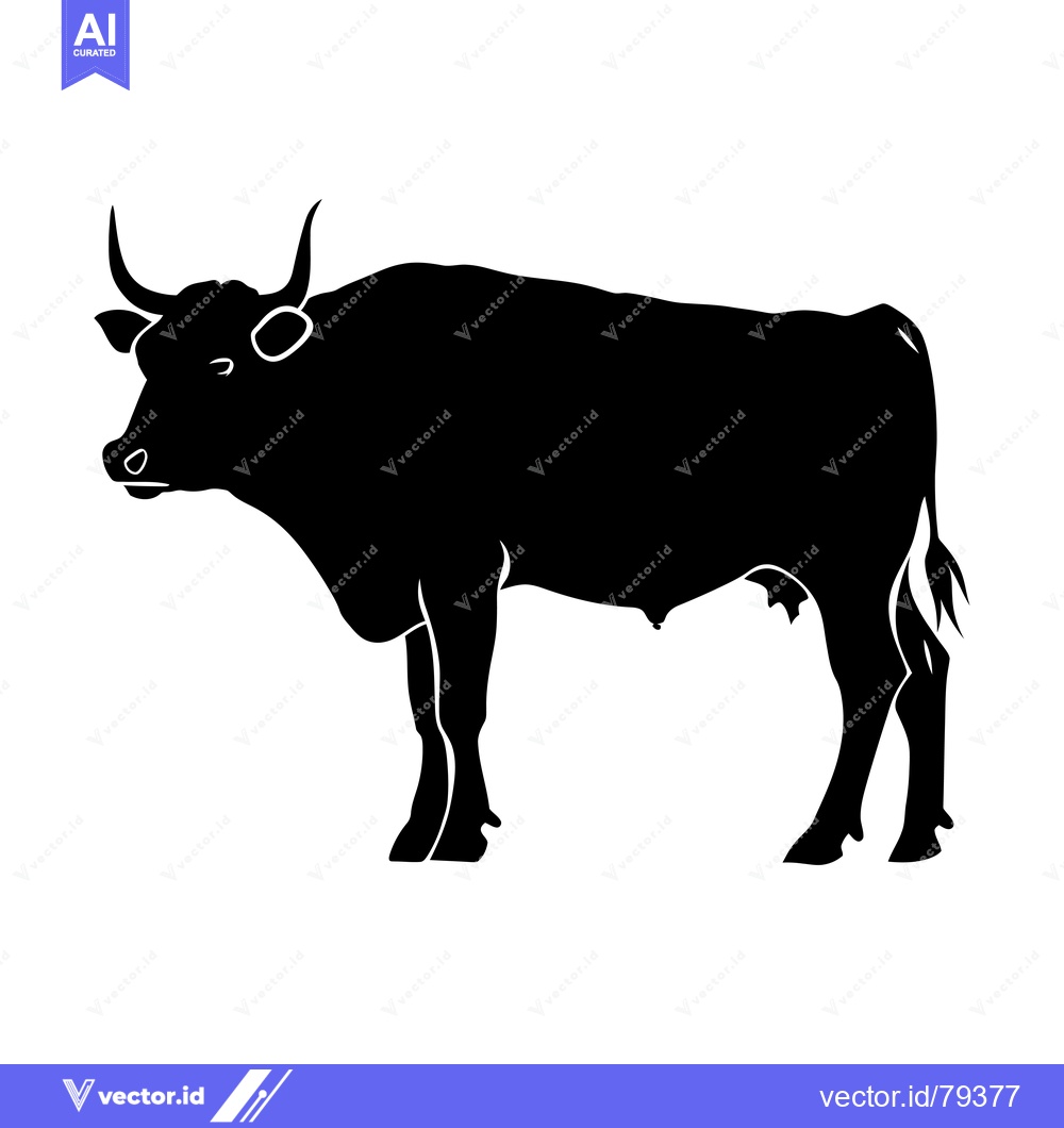 Premium Vector of Black Silhouette of a Cow with Horns