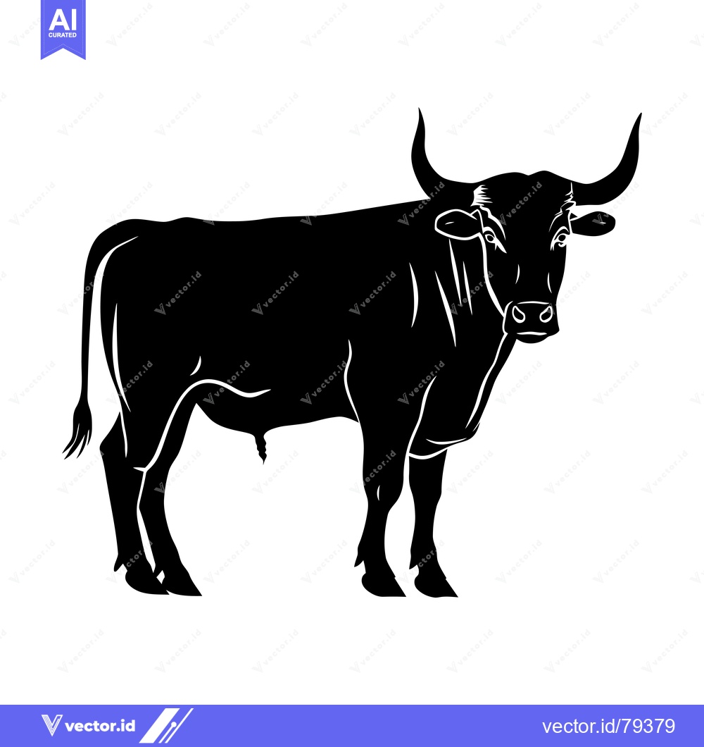 Premium Vector dari Black and White Silhouette of a Standing Bull