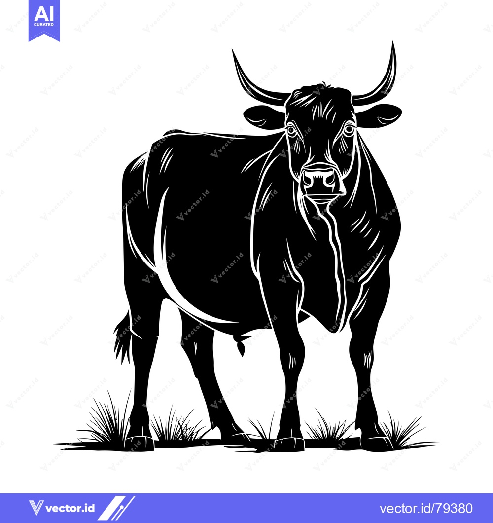 Premium Vector dari Black and White Silhouette of a Bull Standing in Grass