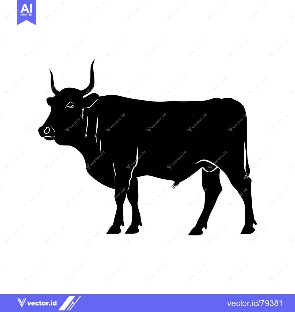 Premium Vector dari Black Silhouette of a Bull with Curved Horns