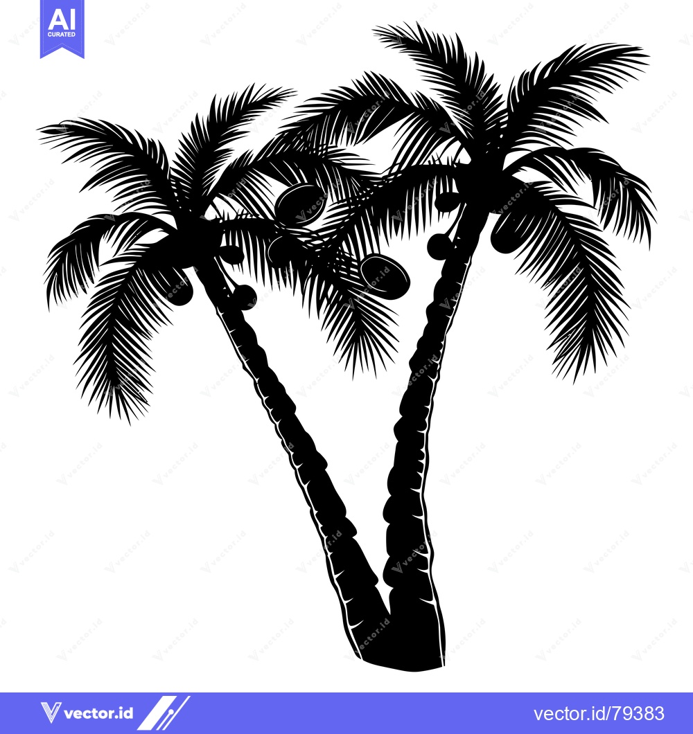 Premium Vector dari Silhouette of Two Palm Trees with Coconuts