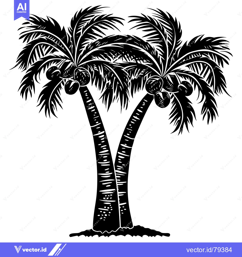 Premium Vector of Black and White Silhouette of Palm Trees with Coconuts