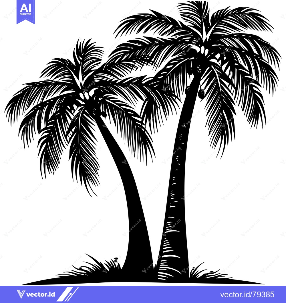 Premium Vector of Silhouette of Two Palm Trees with Coconuts