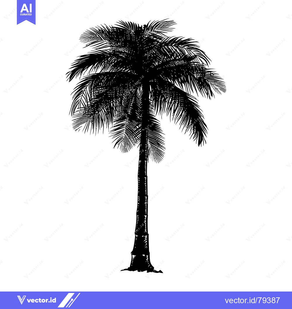 Premium Vector dari A Black and White Silhouette of a Tall Palm Tree