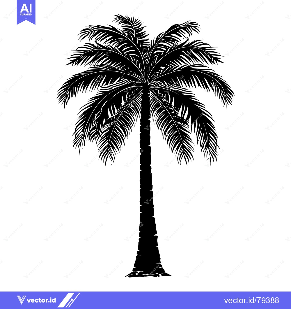Premium Vector dari Black Silhouette of a Palm Tree with Detailed Fronds