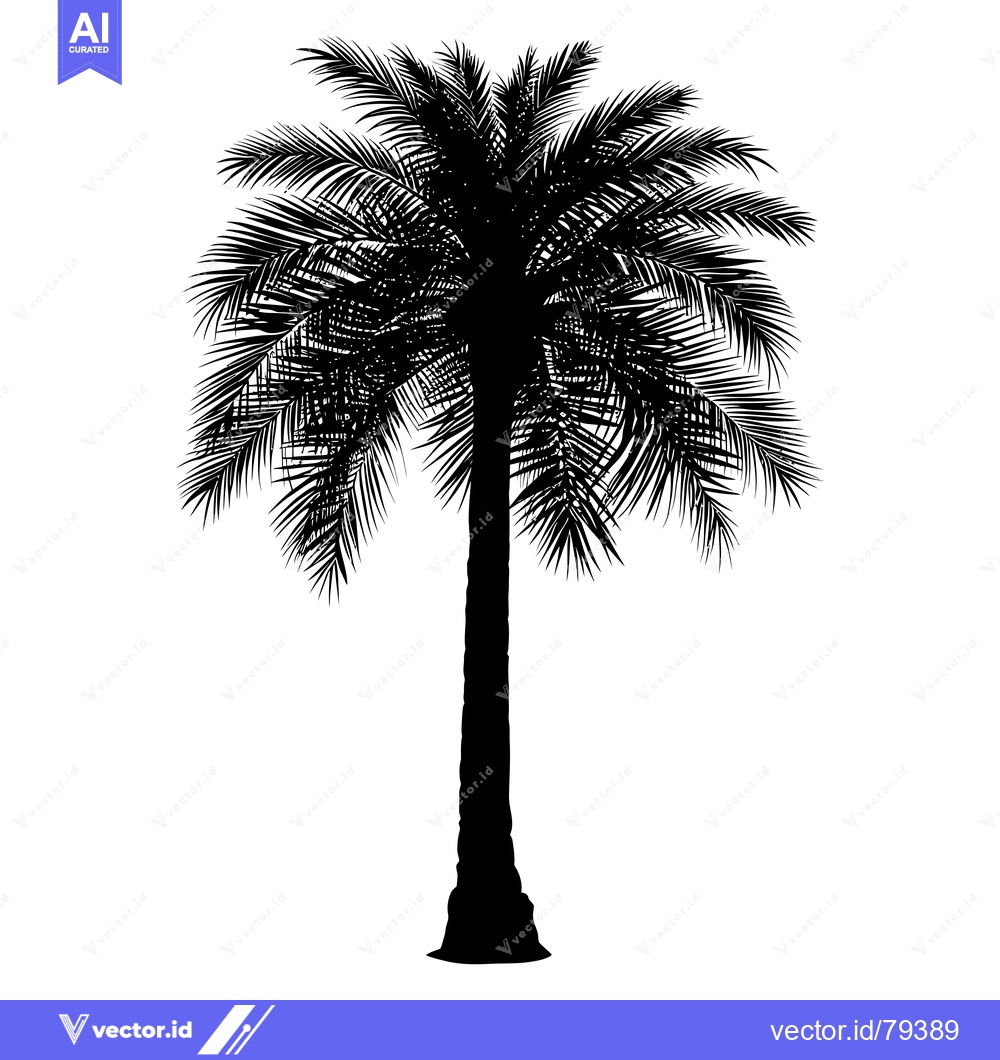 Premium Vector of Black and White Silhouette of a Single Palm Tree