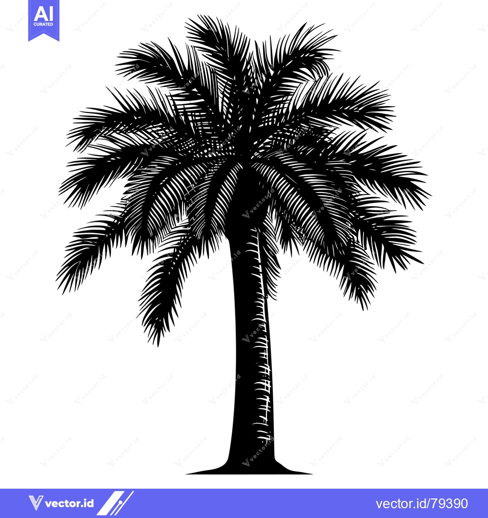 Premium Vector of Black and White Silhouette of a Palm Tree
