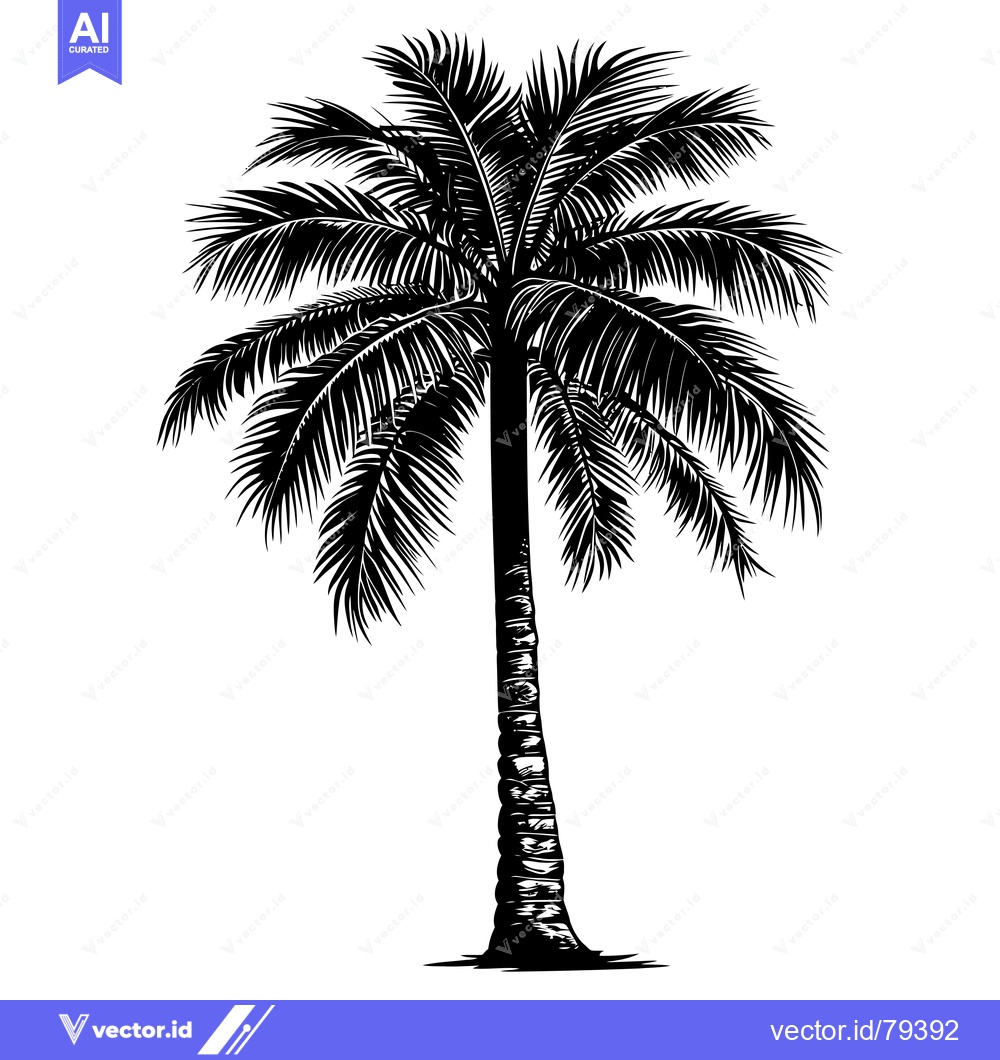 Premium Vector dari Black and White Silhouette of a Palm Tree with Fronds