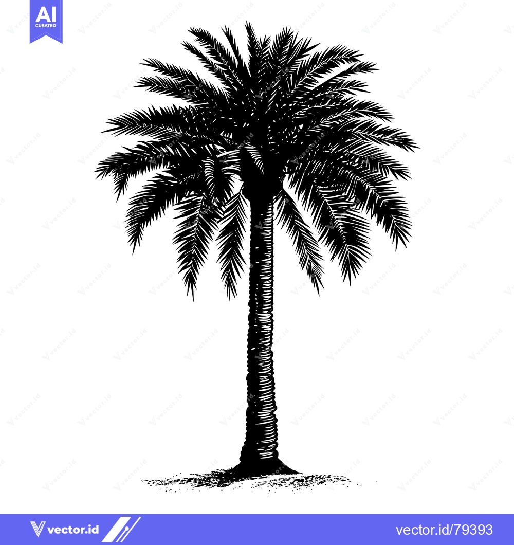 Premium Vector dari Black and White Silhouette of a Tall Palm Tree
