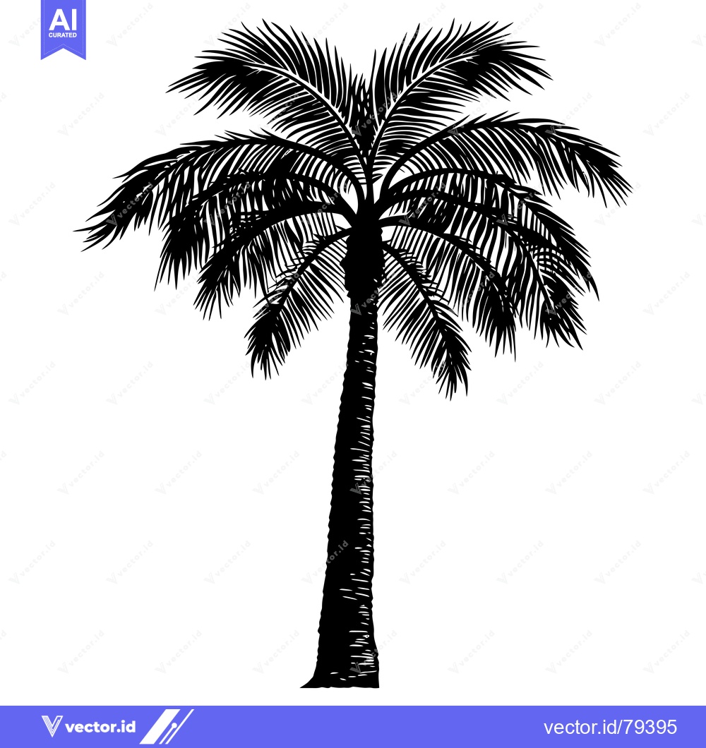 Premium Vector dari Black and White Silhouette of a Single Palm Tree