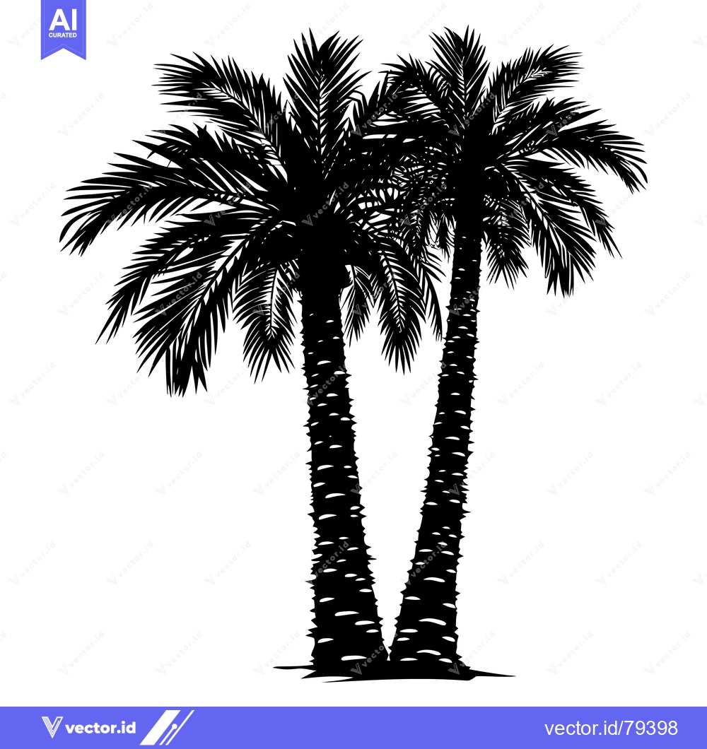 Premium Vector dari Silhouette of Two Palm Trees with Detailed Trunks