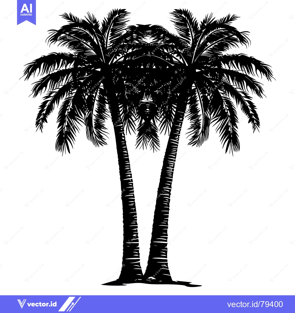 Premium Vector of Silhouette of Two Palm Trees Against a White Background