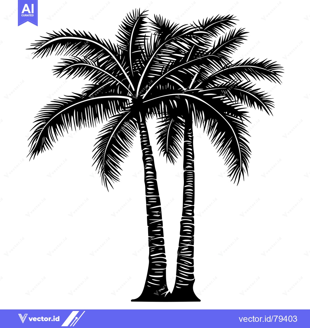 Premium Vector dari Black and white silhouette of two palm trees