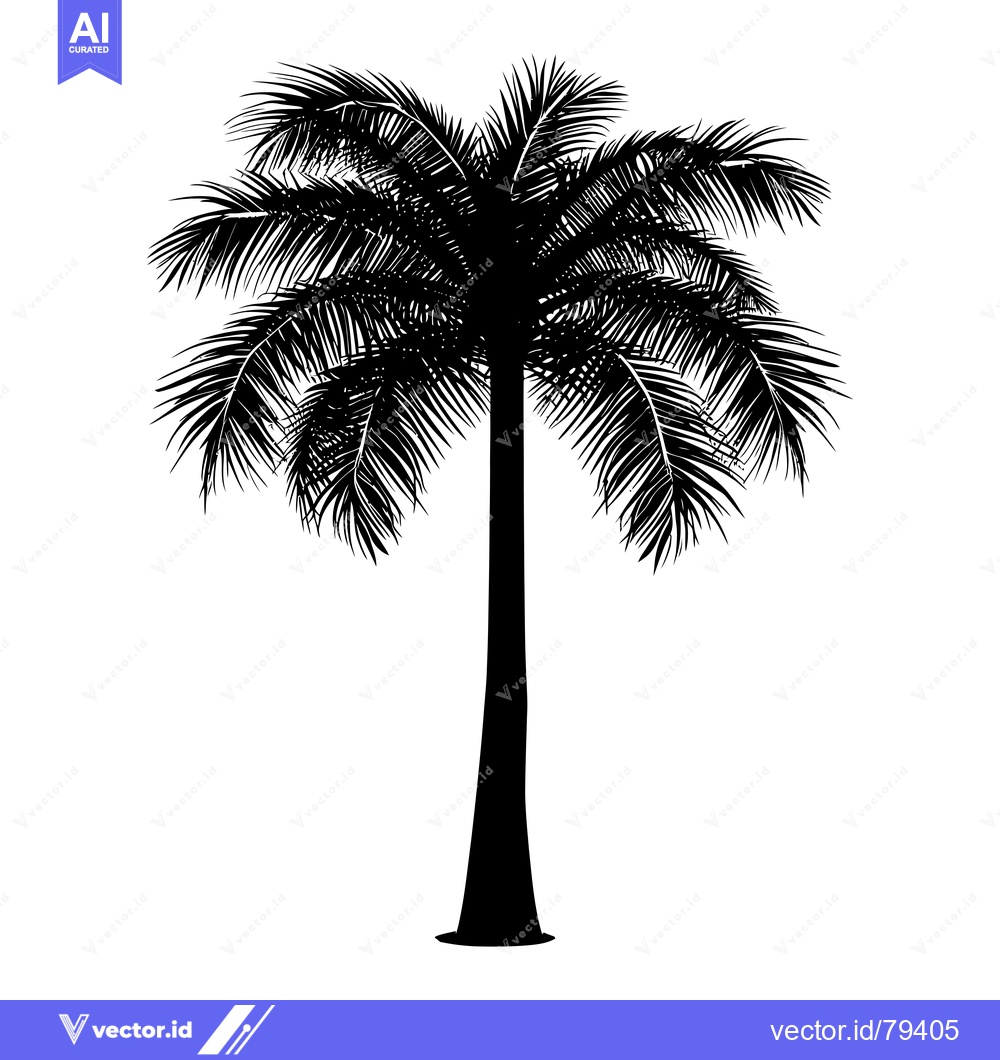 Premium Vector of Black silhouette of a palm tree with lush leaves