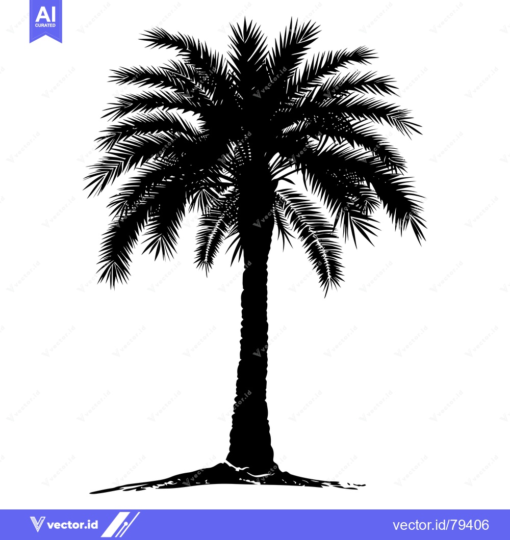 Premium Vector dari Silhouette of a Palm Tree with Fronds and Trunk