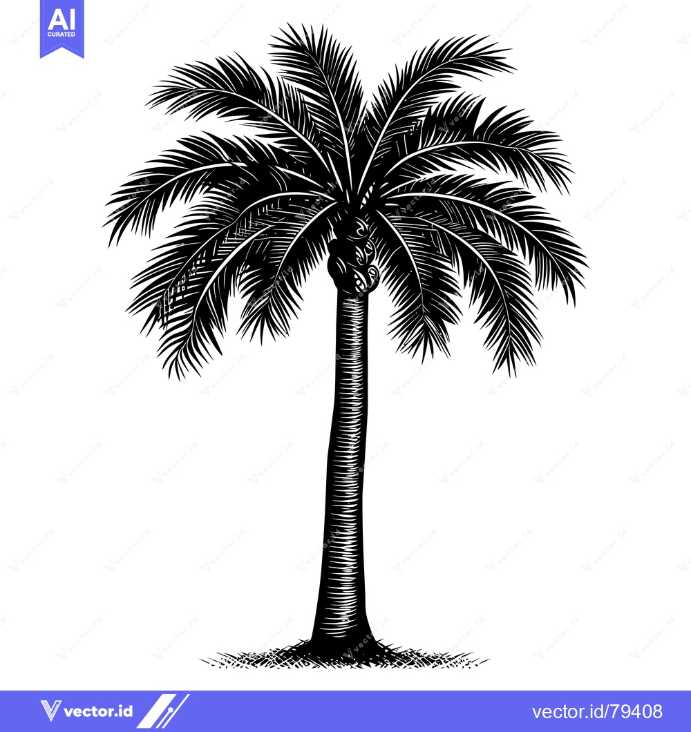Premium Vector of Black and White Illustration of a Palm Tree with Coconuts