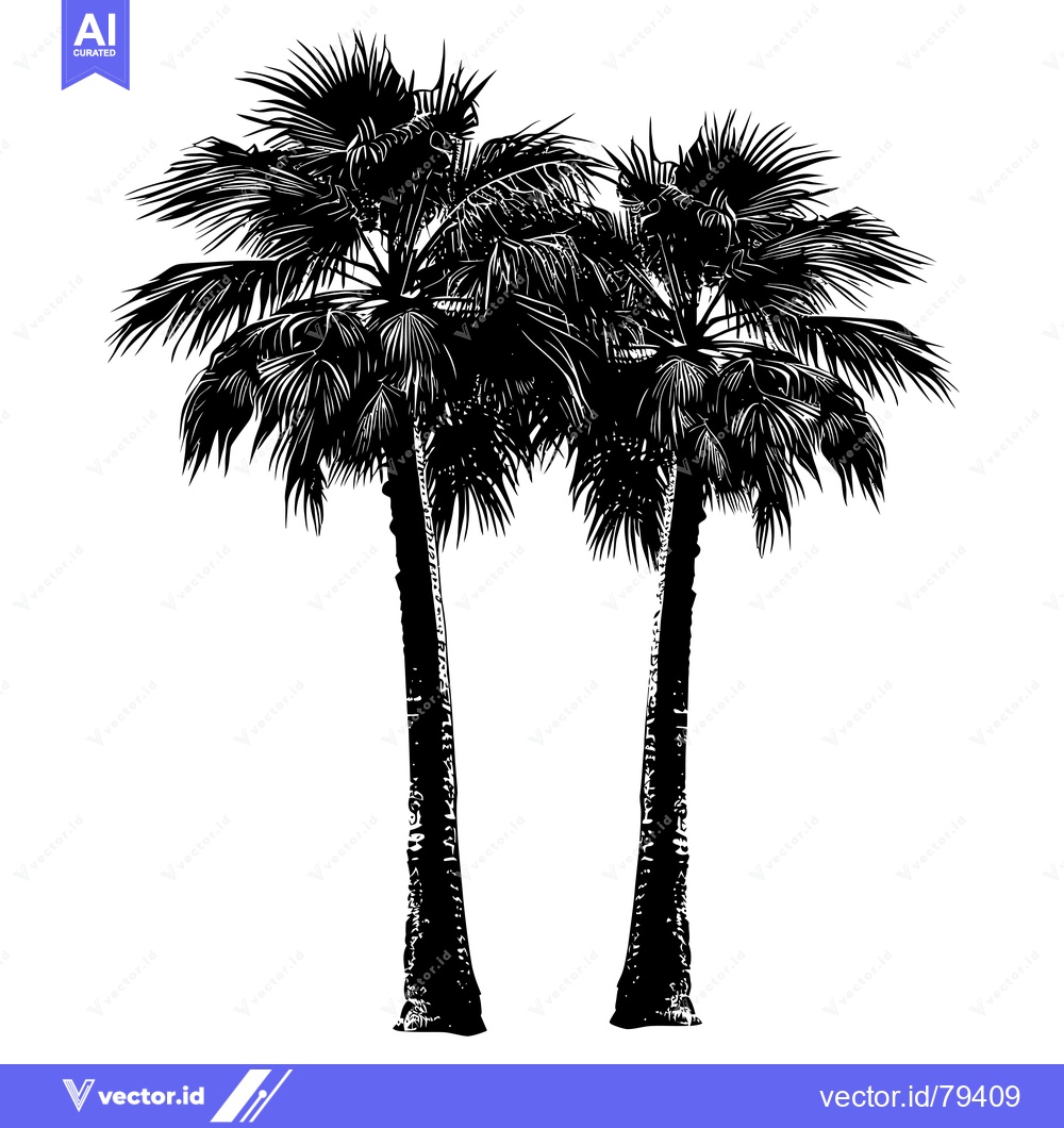 Premium Vector of Black and White Silhouette of Two Palm Trees