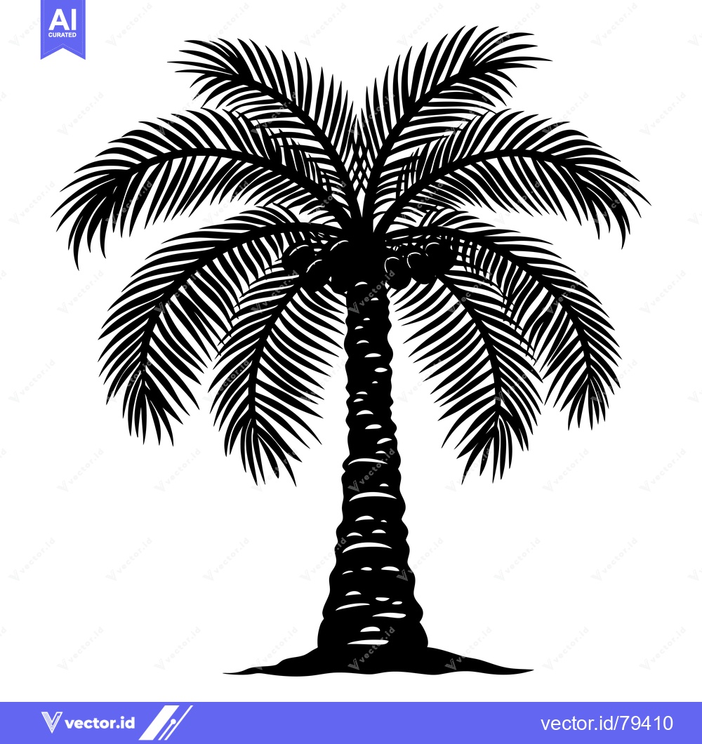 Premium Vector dari Black and White Silhouette of a Palm Tree with Coconuts