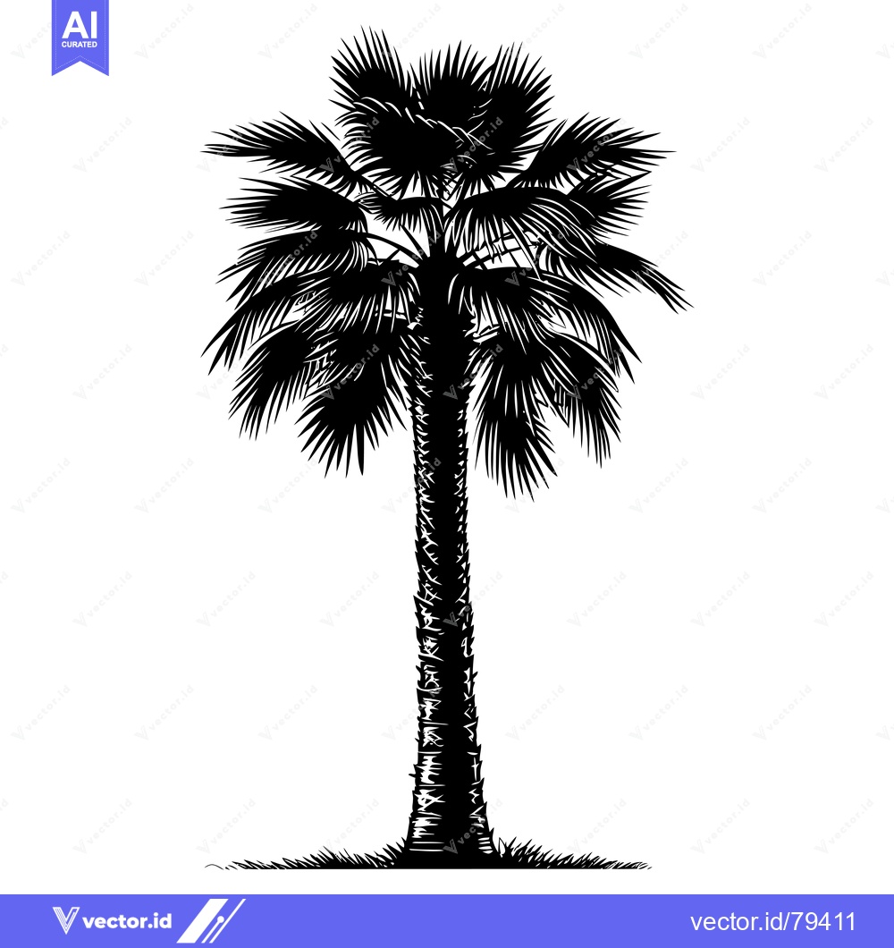 Premium Vector dari Black and White Silhouette of a Palm Tree
